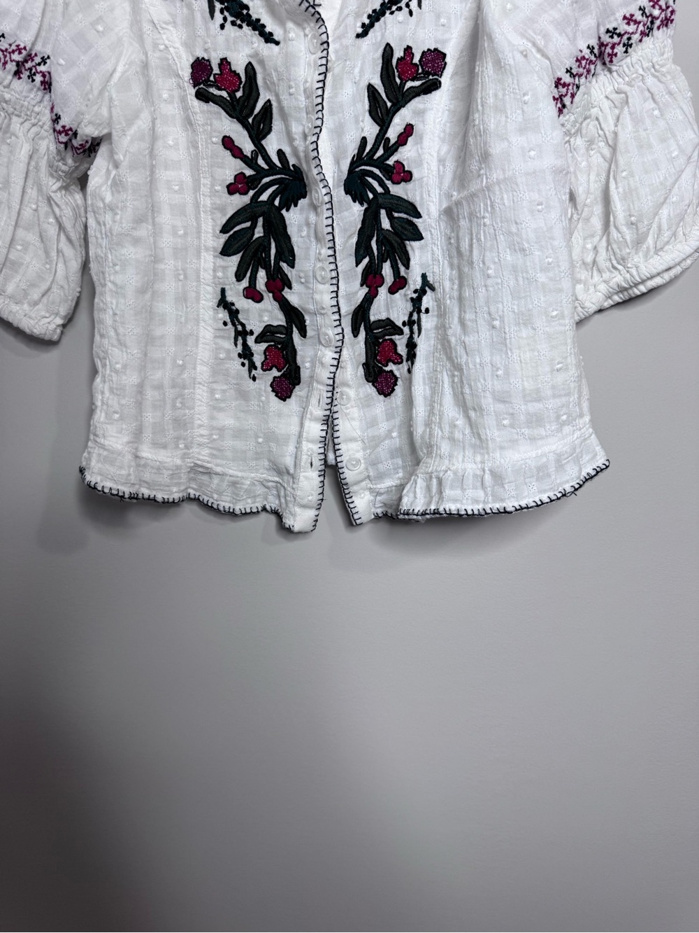 Pilcro Puff Sleeve Embroidered Collared Blouse - Picture 7 of 11